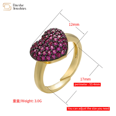 18k Gold Plated Heart Diamond Rings Opening Adjustable Colorful Zircon