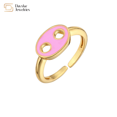Cute Enamel 18k Gold Plated Pig Nose Open Adjustable Ring For Women Girls Jewelry