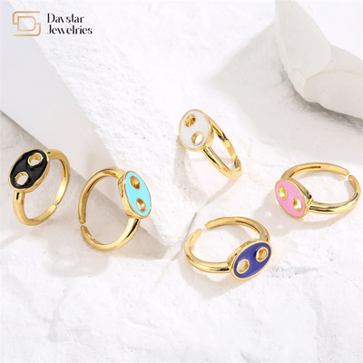 Cute Enamel 18k Gold Plated Pig Nose Open Adjustable Ring For Women Girls Jewelry
