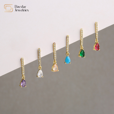 Colored Water Drop Diamond Zircon Crystal Pendant Stud Earrings 18k Gold Plated