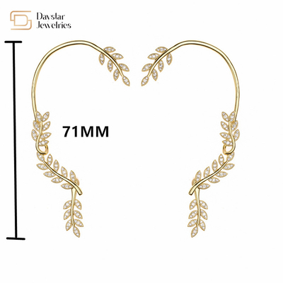 Women Diamond Zircon 18k Gold Plated Jewelry Leaf Heart Ear Hook Earrings