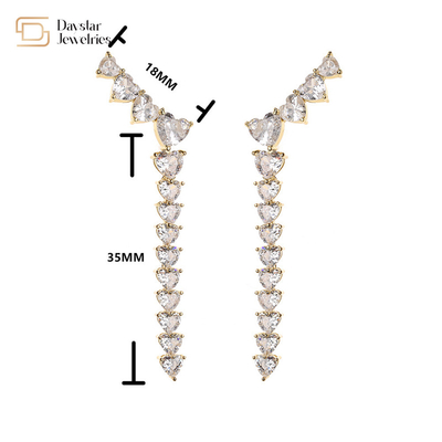 Women Diamond Zircon 18k Gold Plated Jewelry Leaf Heart Ear Hook Earrings