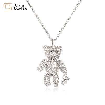Diamond Zircon Dainty Bear Pendant Necklace 18k Gold Plated Jewelry For Women