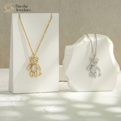 Diamond Zircon Dainty Bear Pendant Necklace 18k Gold Plated Jewelry For Women