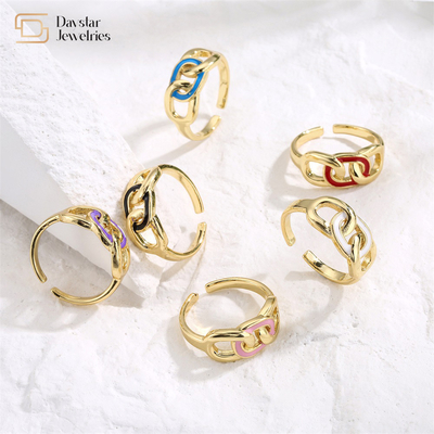 Women Men Jewelry Gold Plated Colorful Enamel Rings , Adjustable Cuban Link Rings