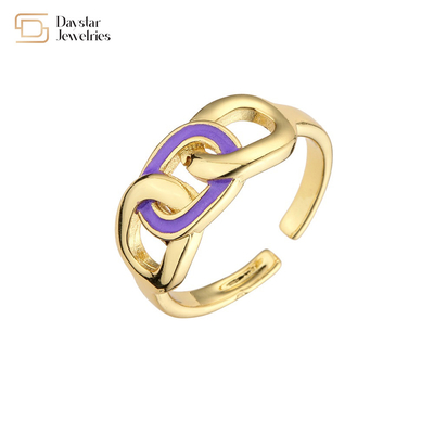 Women Men Jewelry Gold Plated Colorful Enamel Rings , Adjustable Cuban Link Rings