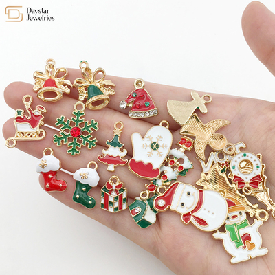 Gold Plated Enamel Christmas Charms For Jewelry Making Earrings Necklace Bracelet