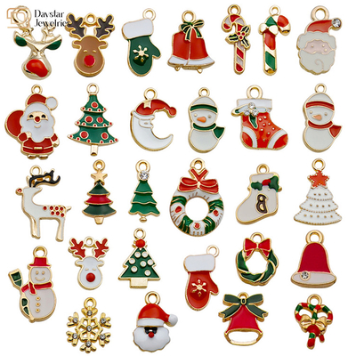 Gold Plated Enamel Christmas Charms For Jewelry Making Earrings Necklace Bracelet