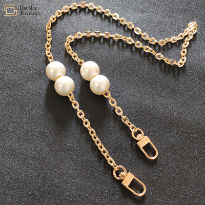 DIY Bag Chain Strap , Pearl Purse Flat Metal Chain Strap With Buckle