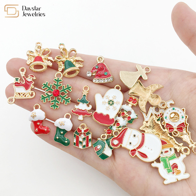 Gold Enamel Christmas Pendant , Metal Charms Diy Jewelry Making Pendants