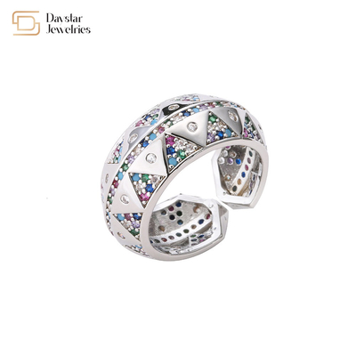 Wide Bands 24k Gold Plated Rings Adjustable Colorful Zircon Diamond
