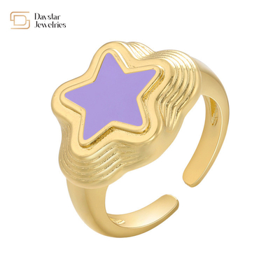Star type Gold Plated Y2k Rings Colorful Enamel Open Women Jewelry
