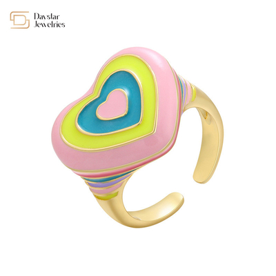 Y2k Rainbow Heart Women Jewelry Rings Colorful Enamel Gold Plated