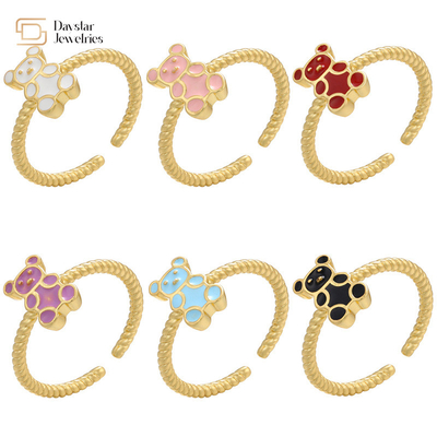 Cute Colorful Enamel Teddy Bear Dripping Oil Rings For Women Girls