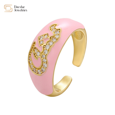 Custom Diamond Chunky Letter Rings Zircon Name Colorful Enamel Rings