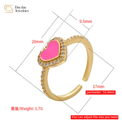18k Gold Plated Dripping Oil Rings Adjustable Enamel Heart For Women