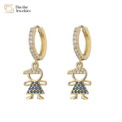 18k Brass Gold Pendant Hoop Earrings Zircon Diamond for Boy Girls