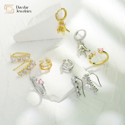 18k Plated Heart Charm Hoop Earrings Zircon Stone Ear Cuffs Jewelry