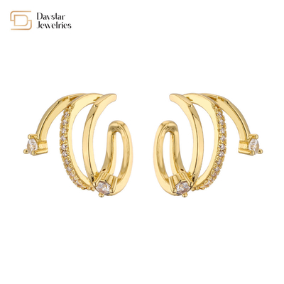 18k Plated Heart Charm Hoop Earrings Zircon Stone Ear Cuffs Jewelry