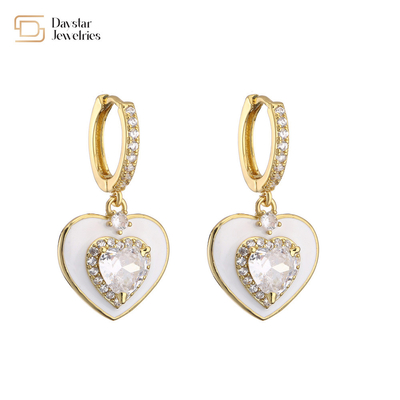 Heart Diamond 14K Gold Plated Jewelry Colorful Enamel Pendant Earrings
