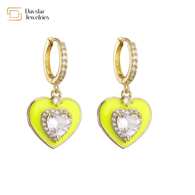 Heart Diamond 14K Gold Plated Jewelry Colorful Enamel Pendant Earrings