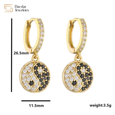 Diamond Zircon 18k Gold Plated Jewelry Yin Yang Pendant Hoop Earrings