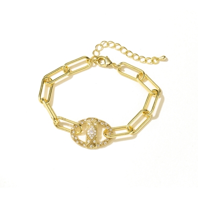 Elegant 18k Gold Chain Bracelet Women , Synthetic CZ Gold Plated Charm Bracelet