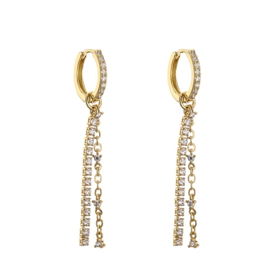 Wedding 24k Gold Hoop Earrings Dainty OEM  Long Drop Diamond Earrings