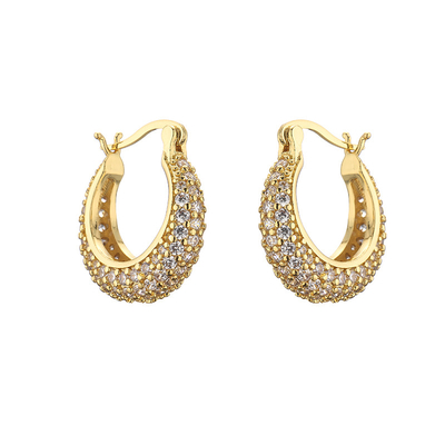 Women 24K Gold Jewelry Plated ODM Zircon  Heart Diamond Hoop Earrings