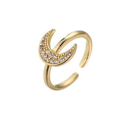 Diamond Inlaid Star Moon Ring 18K Gold Wedding Engagement Jewelry OEM