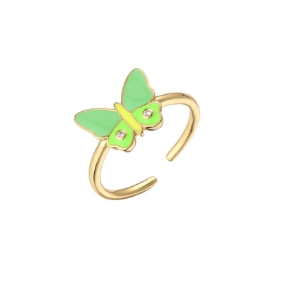 CZ Zircon 18k Gold Jewelry OEM Enamel Oil Dripping Butterfly Couple Rings