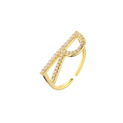 Adjustable 18k Gold Band Engagement Rings OEM Zircon Initial Letter Ring