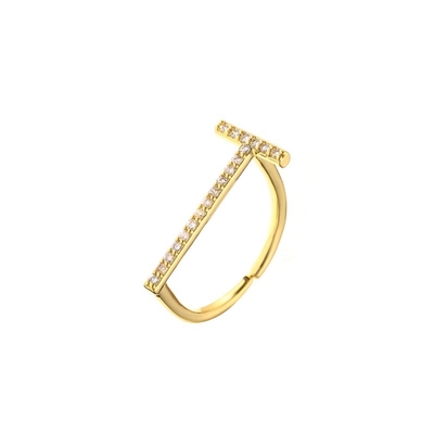 Adjustable 18k Gold Band Engagement Rings OEM Zircon Initial Letter Ring