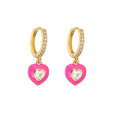 Colorful 18K Gold Jewelry DIY Heart Pendant Zircon Earrings