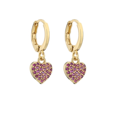 Micro Insert 18k Gold Plated Jewelry Earrings Full Rhinestone Gold Heart Hoop Earrings