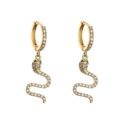 ODM 18k Gold Jewelry Snake EarringsCustom Cz Zircon Gold Plated