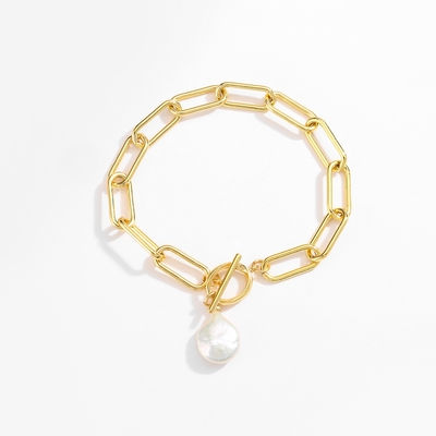 OEM 18k Gold Bracelet Imitation Pearl OT Button Charm Bracelet
