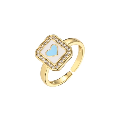 Adjustable Women 14k Gold Ring Oil Drop Rectangular Heart Diamond Engagement  Ring