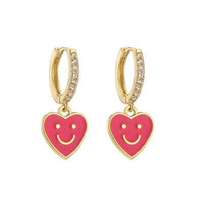 Smiley Face14k Gold Jewelry Enamel Oil Drop Love Heart Dangle Earrings