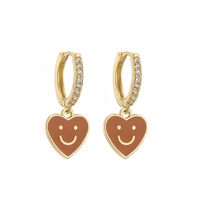 Smiley Face14k Gold Jewelry Enamel Oil Drop Love Heart Dangle Earrings