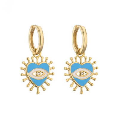 Crystal Enamel 14k Gold Jewelry Turkish Heart Shape Evil Eye Hoop Earrings