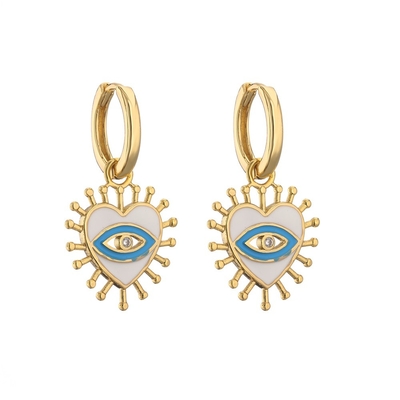 Crystal Enamel 14k Gold Jewelry Turkish Heart Shape Evil Eye Hoop Earrings