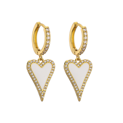 Enamel 14K Gold Jewelry CZ Zircon Love Shape Ear Rings