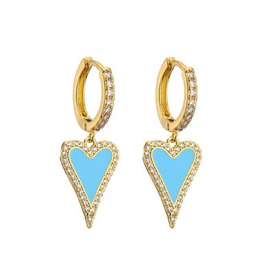 Enamel 14K Gold Jewelry CZ Zircon Love Shape Ear Rings