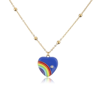 Rainbow Enamel 14k Gold Jewelry Thin Bead Chain Necklace Heart Shaped
