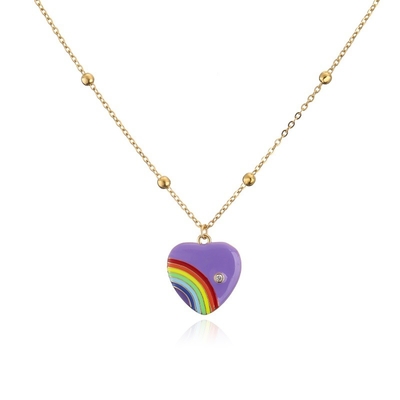 Rainbow Enamel 14k Gold Jewelry Thin Bead Chain Necklace Heart Shaped
