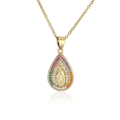 Zircon 14k Gold Jewelry Fashion Women Virgin Mary Pendant Necklace