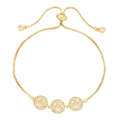 ODM Pull Out 14k Gold Jewelry Smile Face Zircon Charm Bracelet