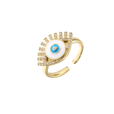 Adjustable 18K Gold Jewelry CZ Eye Enamel Rainbow Ring Evil Eye Open Rings