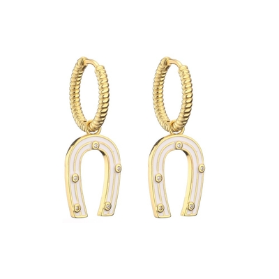 Enamel U Shape Gold Earrings Cute Contemporary OEM Gold Plated Hoop Earrings